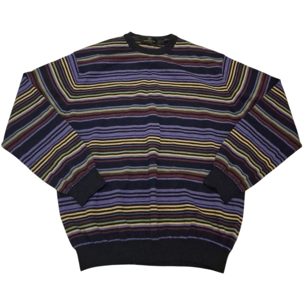 Bugatchi Uomo Italian Merino Wool Striped Sweater Multicolor Pullover Sz L